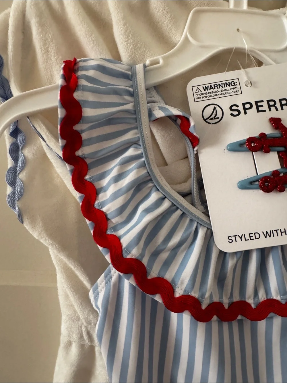 NWT Sperry Kids Striped Ruffle Swimsuit with Red Trim coverup bow size 6